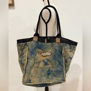 We The Free People Reversible Waxed Canvas Tote XL Boho Tie Dye Black